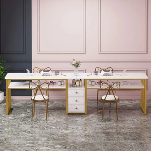 Nail Salon Set Metal Long Tables <b>Vanity</b> <b>Makeup</b> Marble Manicure Furniture Set Nail Table - Product Image 4