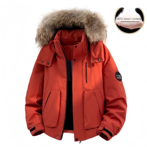 Chaqueta de Plumón Personalizada para Hombre, Ropa de Trabajo de Invierno, Chaqueta con Capucha y Cierre de Cremallera con Detalles de Piel - Product Image 1