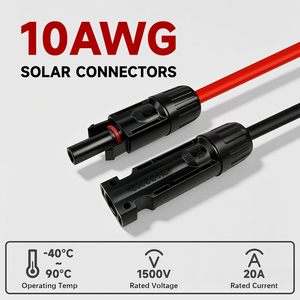 Câble d'extension pour panneau solaire, câble solaire photovoltaïque étanche IP68 avec connecteurs sans outil, câble d'extension solaire rouge et noir - Product Image 2