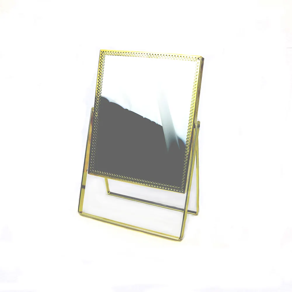 Espejo de mesa cuadrado de encaje artesanal de hierro tallado de precisión