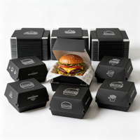 Boîte à burger personnalisée avec logo OEM, vente en gros, jetable, résistante à la graisse, en carton alimentaire, emballage pour restaurant à emporter, commande en gros