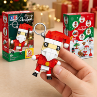 Gantungan Kunci Santa Claus dengan Blok Bangunan dan Cincin Jari yang Dapat Dipakai, Topi Merah, Jenggot Putih, Karakter Liburan