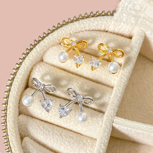 Hot Sale Thailand Women's Fashion <b>Earrings</b> Pearl Heart Bowknot Design Elegant Pearl Stud <b>Earrings</b> for Party Wedding Daily Wear - Product Image 2