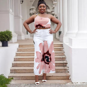 Completo due pezzi casual stampato stile europeo-americano, ecologico, vestibilità ampia, taglie forti, primavera estate, con pantaloni corti slim in raso a gamba larga - Product Image 3