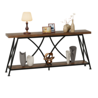Table console étroite de 63 pouces de long avec structure en tube de fer croisé en X, table de canapé industrielle à 2 niveaux pour entrée, salon ou couloir