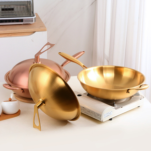 <span class=keywords><strong>Wok</strong></span> de cuisine en acier inoxydable à 3 couches antiadhésif avec couvercle pour la cuisson - Product Image 4