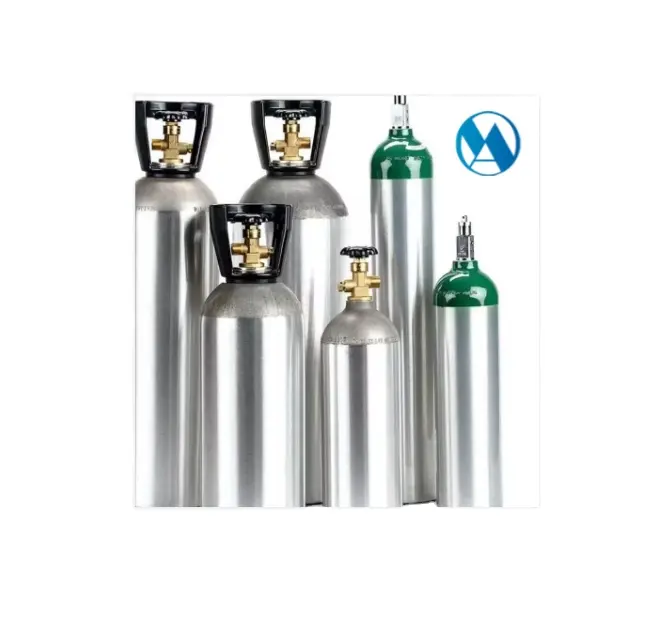 Cilindro de gás oxigênio de alumínio vazio, recipiente de melhor pressão, certificação de alta qualidade, 60 mm de diâmetro, para uso do cliente