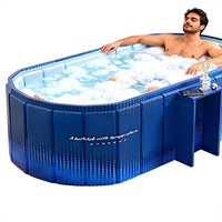 Baignoire ovale portable en PVC pour adultes, 59 pouces, grande, pliable, sans installation, 110 gallons, bain froid, douche