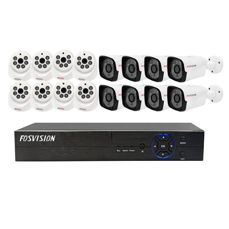 Fosvision CCTV Security analog camera 16ch AHD wired digital system completed 5MP HD camara kit with XVR app factory price