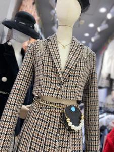 Chaqueta corta de manga larga para <span class=keywords><strong>mujer</strong></span>, <span class=keywords><strong>Blazer</strong></span> Vintage a la moda de tartán - Product Image 2