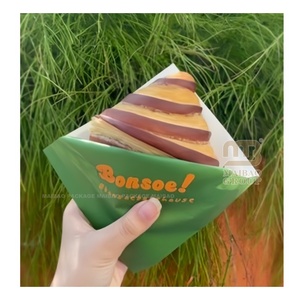 Custom Printed Oil-proof <strong>Grease</strong> Proof Kraft Paper Flat Snack Burger Sandwich, Donut Bread Takeaway Flat Croissant Bag - Product Image 1