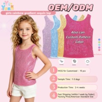 Top de Lentejuelas Multicolor para Niñas, Diseño OEM ODM, Sin Mangas, Cuello Redondo, Color y Patrón Personalizados, Brillante, para Danza y Espectáculos