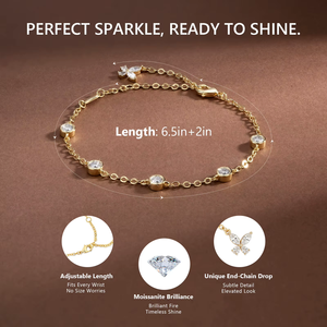 Pulsera de Cinco Piedras con Eslabones, 1.5ct, Diamante VVS Certificado por GRA, Chapado en Oro de 14K, Pulseras de Moissanita de 4MM con Bisel para Mujer - Product Image 3