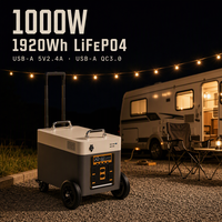 Station d'alimentation portable sur roulettes 1000W 1920Wh Batterie LiFePO4 4S1P 150Ah Sortie AC 220V 50Hz, Durée de vie de la batterie 3000+ cycles