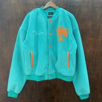 Veste personnalisée streetwear d'hiver pour homme, en chenille épaisse, avec logo brodé et poches en cuir, style color block