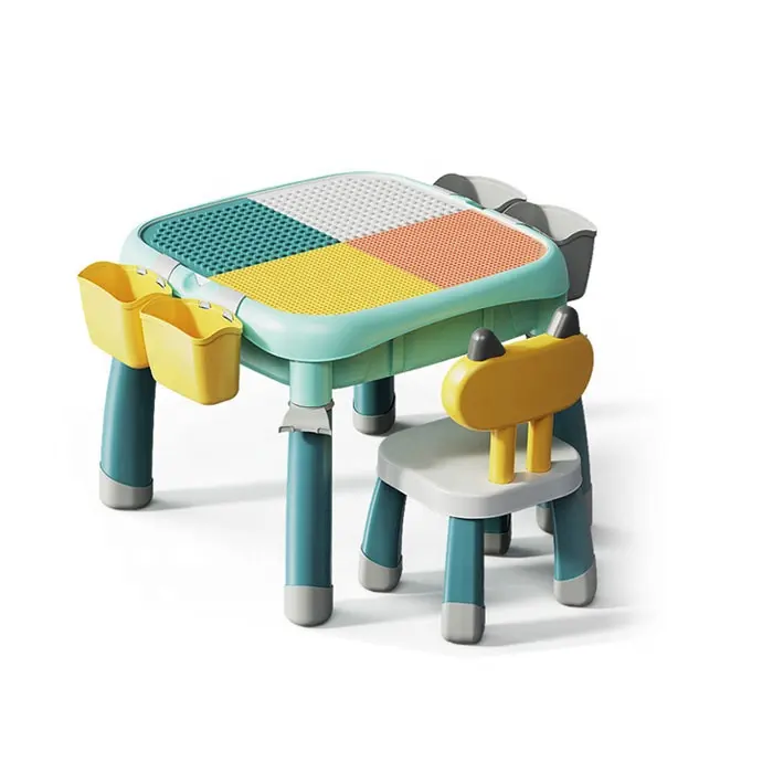 Mesa de construcción multifuncional para niños, juguete de ensamblaje compatible con juego de aprendizaje, escritura, bloque de <span class=keywords><strong>trabajo</strong></span>, estudio, 1 mesa, 1 silla