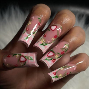 French Starry Leopard Press-on False Nails Pink Brown <strong>Detachable</strong> Nail Art <strong>Patch</strong> for Finger Long Tips Square Butterfly Design - Product Image 5