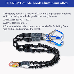Çift büyük kanca alüminyum alaşım emniyet düşme koruma kordon halat emniyet kemeri mükemmel anti-sonbahar - Product Image 3