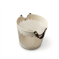 Panier à linge rond en plastique, imitation rotin creux, avec poignées en cuir pour buanderie