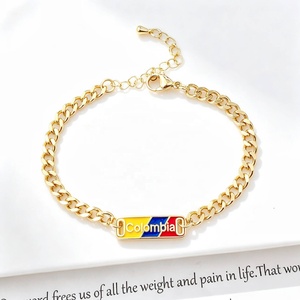 Trendy Colombia Venezuela Enamel Patriotic Flag Heart 2026 Football Charm Gold Brass Zircon <b>Red</b> Rope String Macrame Friendship - Product Image 2