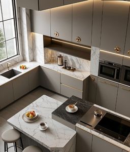 Muebles de Cocina de Diseño Moderno, Juegos de Gabinetes de Cocina de Madera Maciza, Gabinetes de Cocina de Lujo Personalizados con Isla - Product Image 1