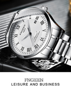 Montre à quartz pour homme FNGEEN 5670 noire tendance, bracelet en acier avec chiffres romains, montre-bracelet étanche avec calendrier - Product Image 3