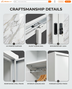 <span class=keywords><strong>Armoire</strong></span> coulissante en acier robuste, étanche et antirouille, à <span class=keywords><strong>3</strong></span> <span class=keywords><strong>portes</strong></span>, avec <span class=keywords><strong>miroir</strong></span> et tiroir, pour rangement domestique et chambre à coucher - Product Image 6