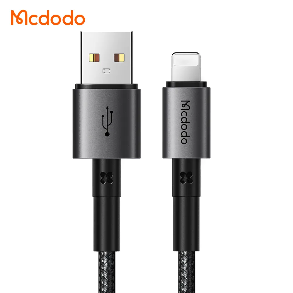 Mcdodo 358 Cabo de dados de liga de alumínio para iphone, cabo de carregamento rápido 3A durável, longo e curto, cabo de nylon trançado, para iphone, cabo USB 3A de 1.2m e 1.8m