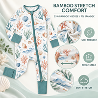 Combinaison Bébé Imprimée Numérique en Fibre de Bambou avec Fermeture Éclair Bidirectionnelle et Pieds Rabattables, Échantillonnage en 3 Jours, Unisexe, Toutes Saisons, pour Nouveau-né