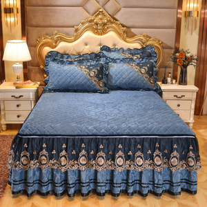 Sunny Textile all'ingrosso autunno inverno trapuntato gonna da letto in velluto di cristallo copriletto antiscivolo addensato in pizzo stile principessa - Product Image 3