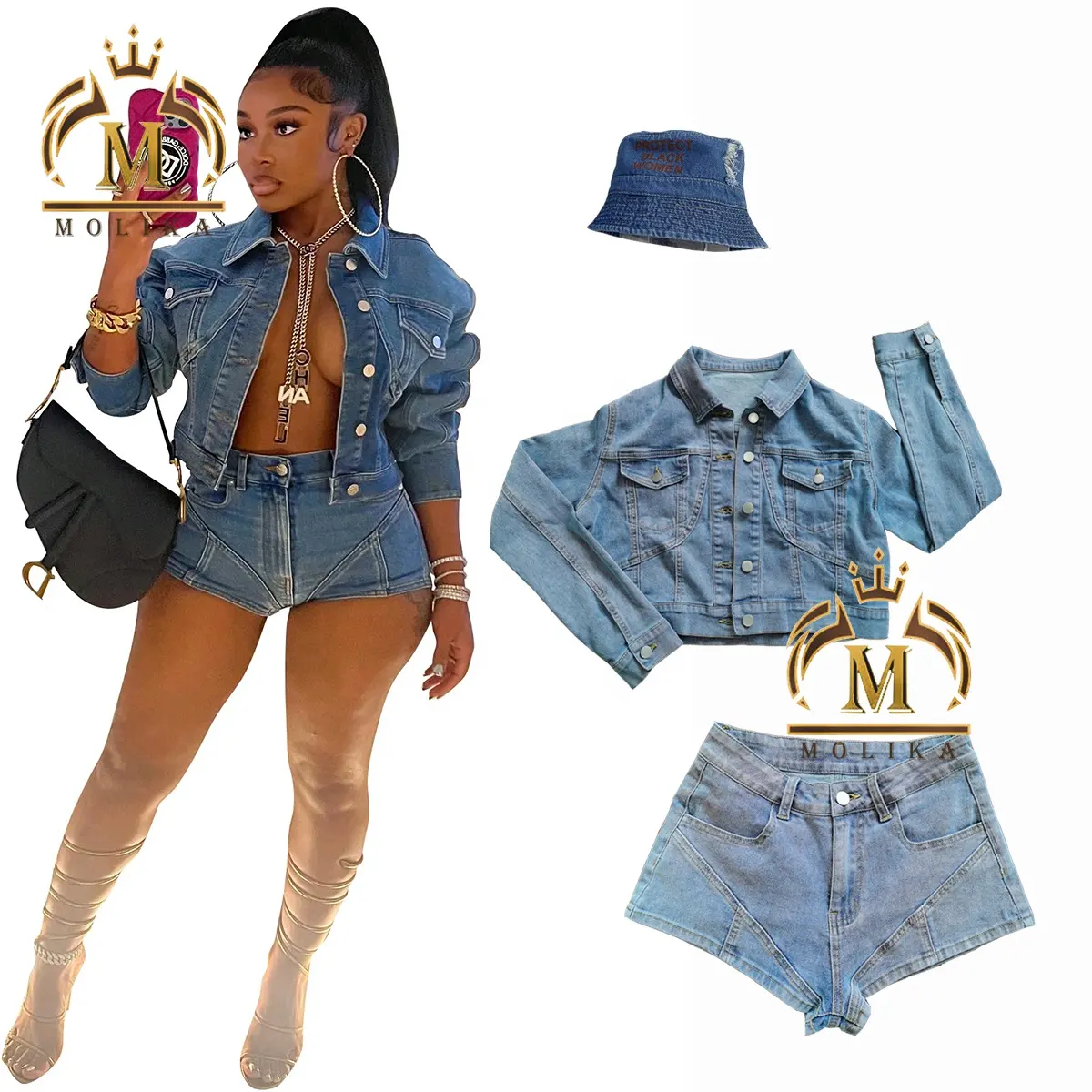 2023 Casual Fall Women Short Outfits Stretch Cotton Denim Crop Jacket And Shorts Matching Jeans Two Piece Shorts Pants Set Women