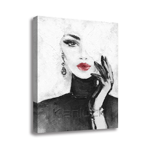 Elegante Mujer con Labios Rojos Atrevidos y Accesorios Dramáticos, Impresión Digital en Lienzo sobre Óleo, <span class=keywords><strong>Arte</strong></span> de Pared de 40x50cm para Decoración - Product Image 2