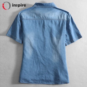 เสื้อเชิ้ตผ้ายีนส์แขนสั้นสำหรับผู้ชาย,เสื้อผ้าแบรนด์เนมเสื้อเข้ารูปชุดทำงานผ้ายีนส์สำหรับผู้ชายจากชุดสร้างแรงบันดาลใจ - Product Image 2