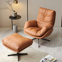 Fauteuil moderne en cuir véritable avec coussin pivotant et repose-pieds pour bureau, salon, chambre, salle à manger, hôtel, villa, loisirs