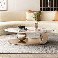 Table basse ovale durable en vente chaude, surface à motifs de qualité supérieure, base incurvée élégante, mobilier moderne pour salon