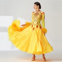 Robe de danse latine moderne, tenue de bal, de couleur jaune, avec plumes d'autruche, haut de gamme, pour compétition, offre spéciale, B-2084