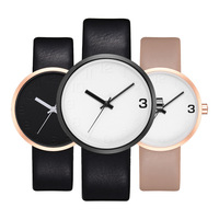 Ensemble de montres à quartz pour homme, style minimaliste moderne, montre élégante à grand cadran avec bracelet en cuir élégant