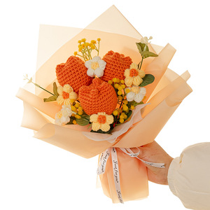 Handmade Crocheted Tulip <b>Bouquet</b> Knitted Yarn <b>Artificial</b> Rose for Mother's Day Valentine's Day or Graduation Wholesale - Product Image 1
