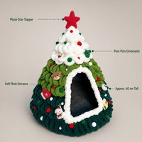 Lit pour chat en forme de sapin de Noël en fibre solide, tricoté épais, avec étoile en feutre et breloques en peluche