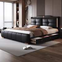 Lit double en bois moderne et populaire avec tiroirs, cadre de lit king size en cuir, ensemble de meubles de chambre à coucher, vente en gros à prix abordable