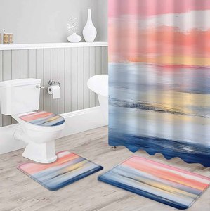 Custom 4 pezzi <span class=keywords><strong>di</strong></span> <span class=keywords><strong>lusso</strong></span> in marmo stampa tenda da doccia tappeto e antiscivolo U forma <span class=keywords><strong>di</strong></span> arredamento <span class=keywords><strong>bagno</strong></span> set con 12 ganci - Product Image 5