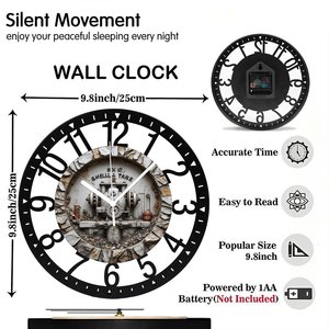 <span class=keywords><strong>Horloge</strong></span> murale circulaire en fer de 25 cm avec une table de billard et une queue de billard - Product Image 2