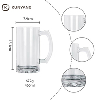 Vente en gros, chopes à bière en verre transparent par sublimation 460ml 16oz, grandes chopes à bière en verre personnalisées avec logo personnalisé et poignée