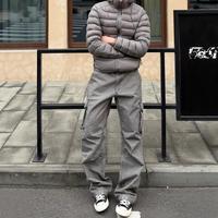 Celana Kargo Paratrooper Lipit Vintage Abu-Abu Tua Batik Longgar Lurus Heavy Industry Washed Tough Guy Old