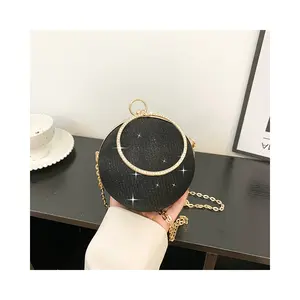 Small group design round ball women's bag with new texture and fashionable diamond inlaid portable crossbody chain dinner bag