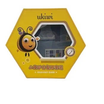 Cute yellow bee decorative hexagonal mooncake chocolate candy gift packaging cardboard box with pet transparent window for shop