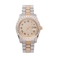 Montre Diamants Hip Hop de Luxe à Cadran Romain et Moissanite VVS, Plaqué Or, pour Homme et Femme