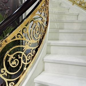 Barandilla de escalera de cobre de metal curvo <span class=keywords><strong>dorado</strong></span> para interiores/exteriores moderna barandilla de acero redonda con diseño de corte láser - Product Image 6