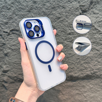 Étui de téléphone magnétique transparent mat en PC+TPU avec support d'appareil photo pour iPhone 16 Pro Max