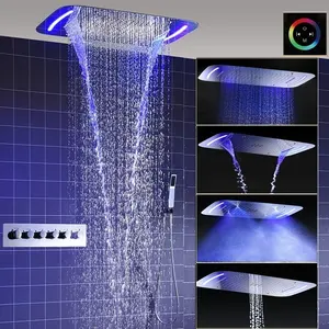 Luxus-Badezimmer-Decken dusch armaturen Großes Regen dusch kopfset Multifunktion system mit LED-Farb bedienfeld